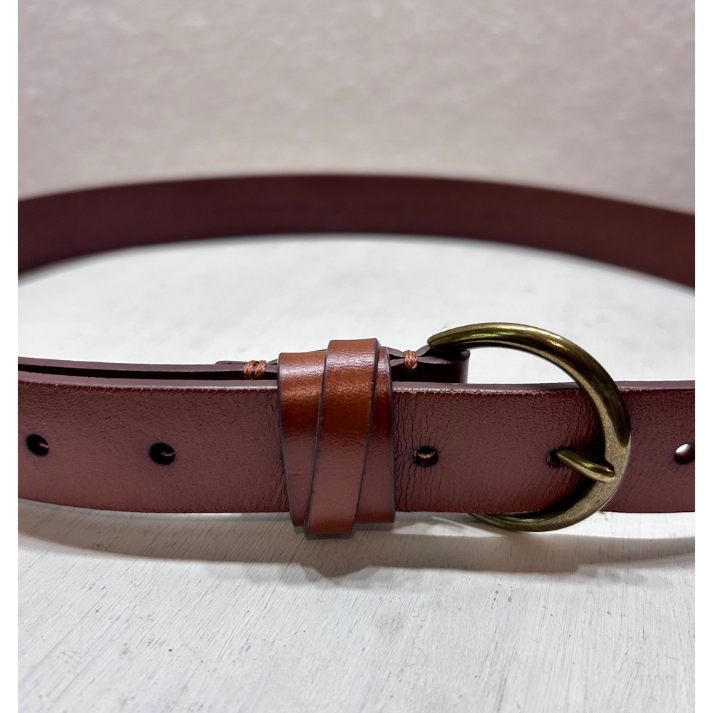 LOFT Womens Cognac Brown 100% Genuine Leather Belt Gold Horseshoe Buckle Large